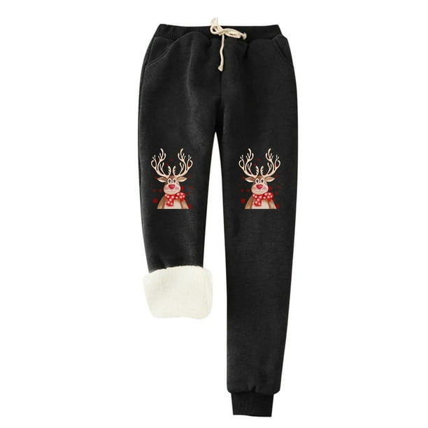 Gibobby pantalones jogger mujer Mujer estampado navideño Otoño Invierno terciopelo bolsillos cálidos cintura elástica pierna deportes pantalones casuales (Negro, XL)