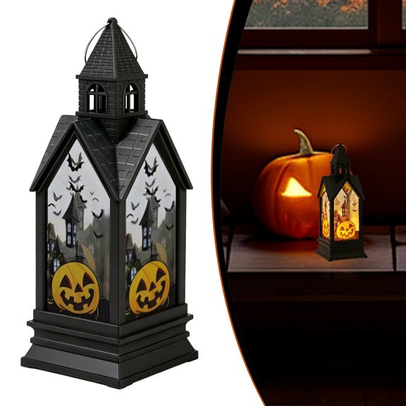 Halloween LED Decorative Lantern, Spooky Holiday Pattern Tabletop Ornament, Battery‑Powered Lamp for Porch Patio Indoor Home Party Decor