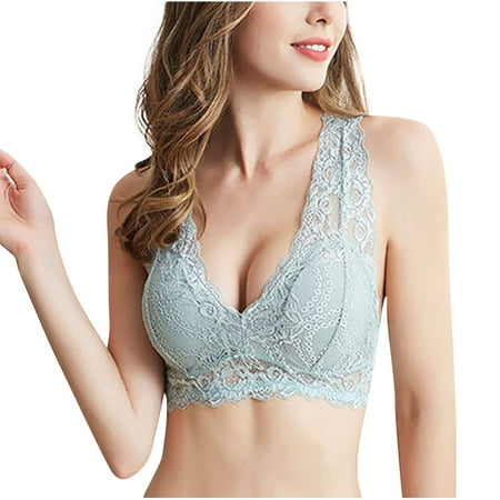 Oplxuo Lace Bralette for Women Deep V Wirefree Plunge Bra Soft Padded Bralette Bra