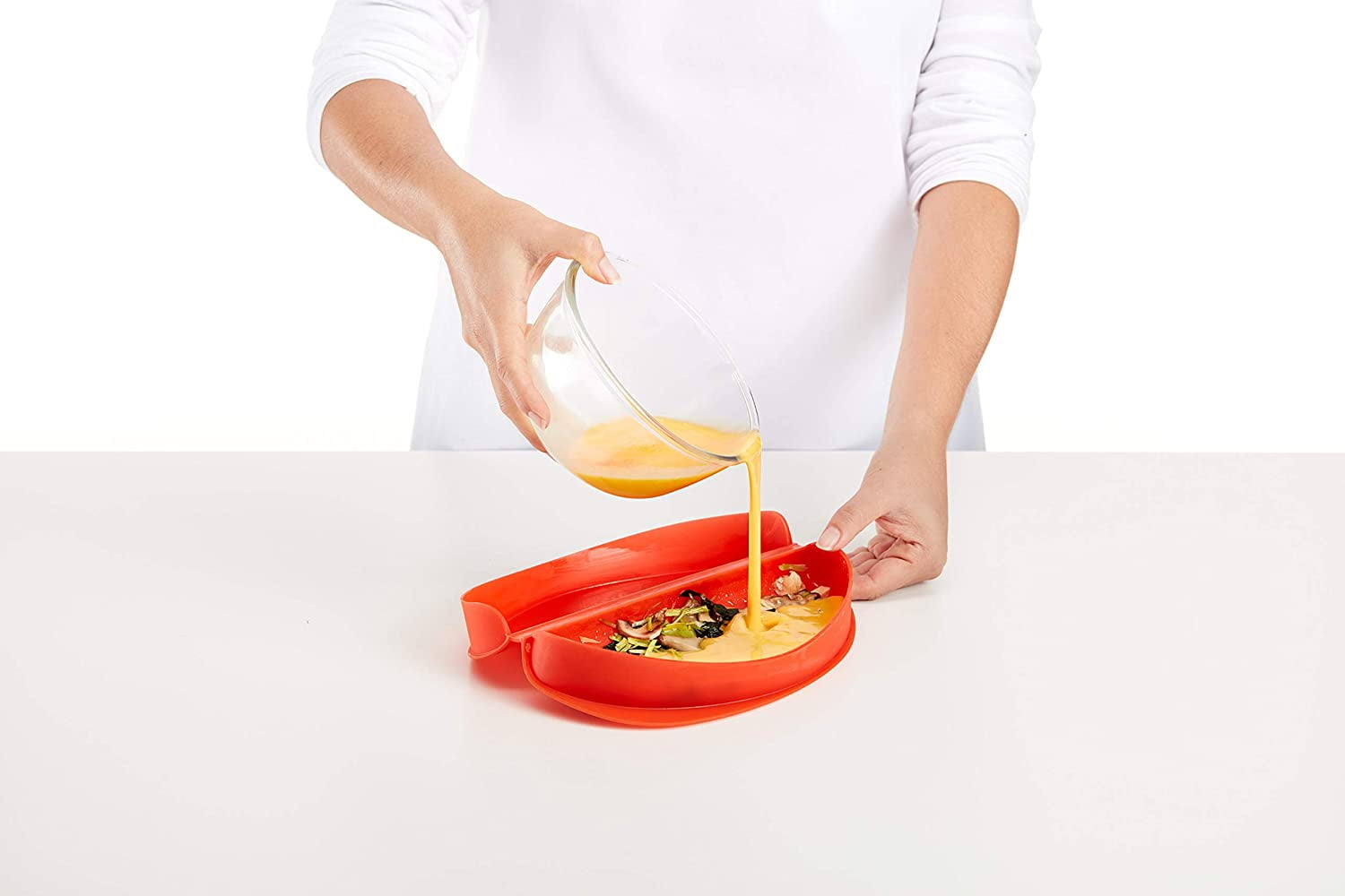 Quick & Easy Microwave Omelette Maker 100% Platinum Silicone Red Egg Cooker Heat Resistant Dishwasher Safe with Recipe Book