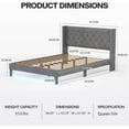 thumbnail image 2 of Queen Bed Frame with LED Lights, Upholstered Velvet Platform Bed Frames with Button Tufted Wingback Headboard & Footboard - Wooden Slats Support, No Box Spring Needed, Dark gery, 2 of 7
