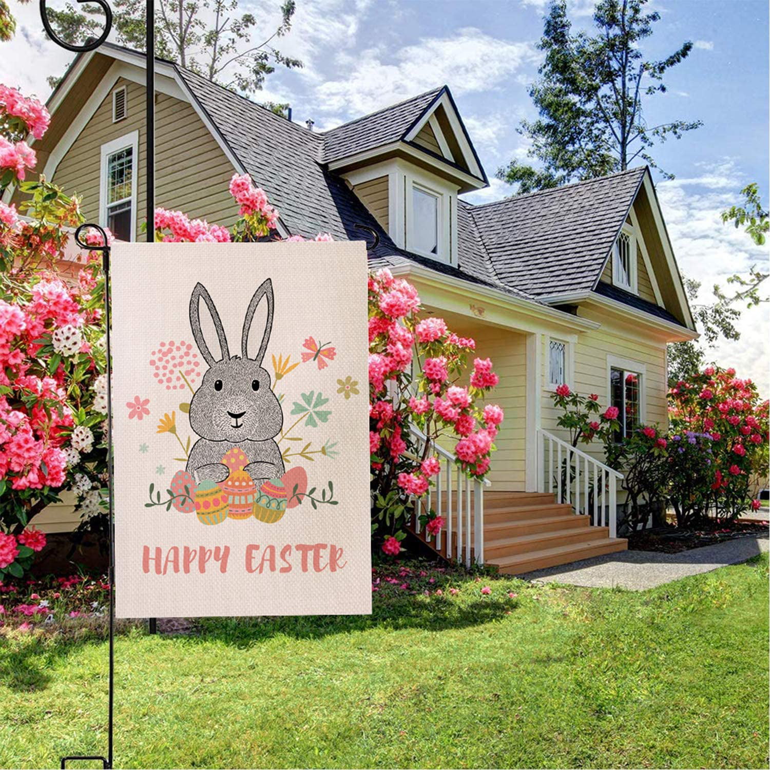 Happy Easter Garden Flag Vertical Double Sided 12.5 x 18 Inch Sping Burlap Yard 