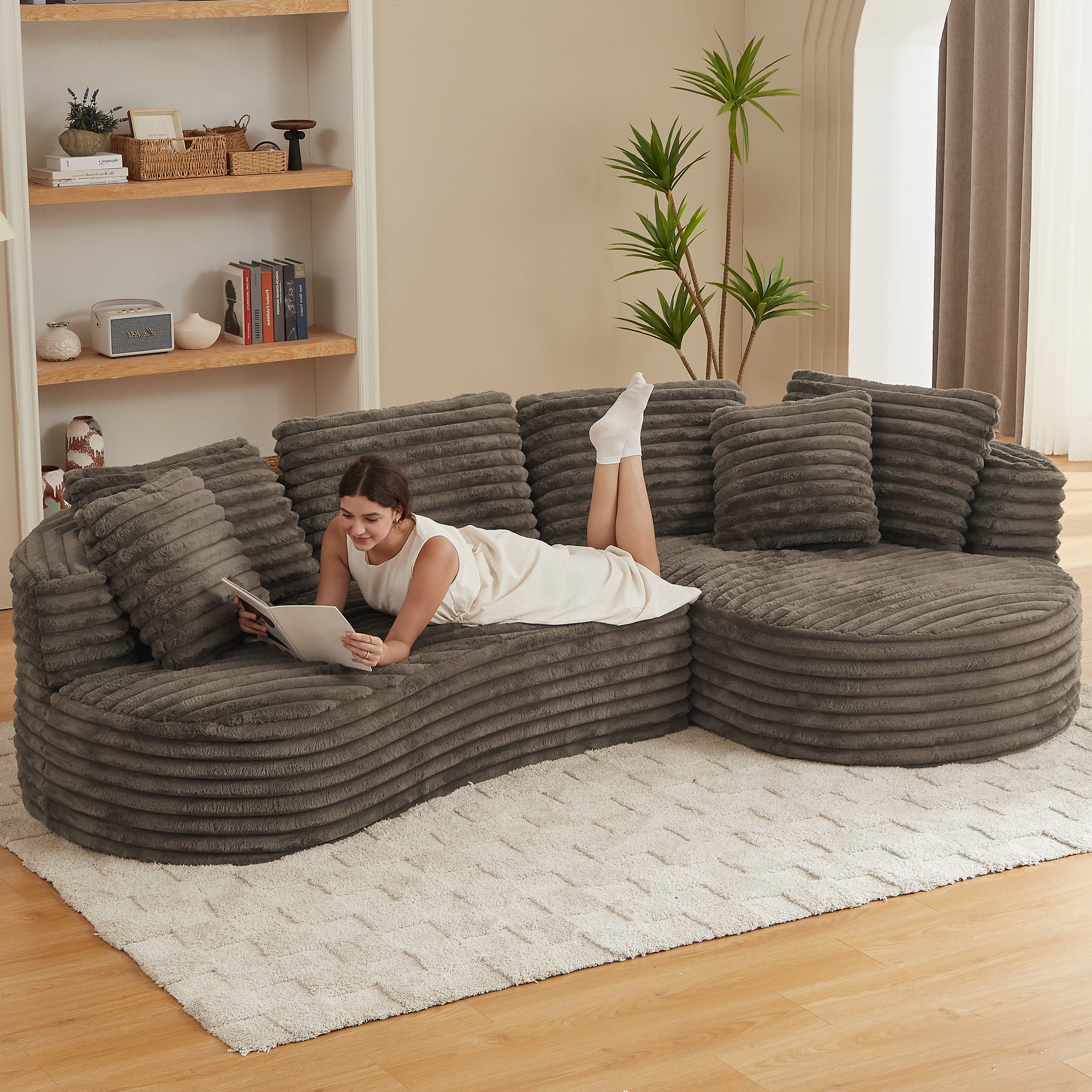 GNIXUU 120.9” Large Curved Sectional Couch, Luxury Plush Corduroy