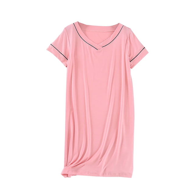 Jupe de Pyjama Courte pour Femmes, Robe de Nuit Légère et Respirante, Col en V, Décontractée, Confortable, m