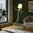 thumbnail image 2 of Unique Mini Wood Floor Lamp for Living Room Bedroom Office Farmhouse - Cute Corner Decorative Reading Standing Light Creative Swing Arm Arc Design Gift for Kids Room (Green Mini), 2 of 15