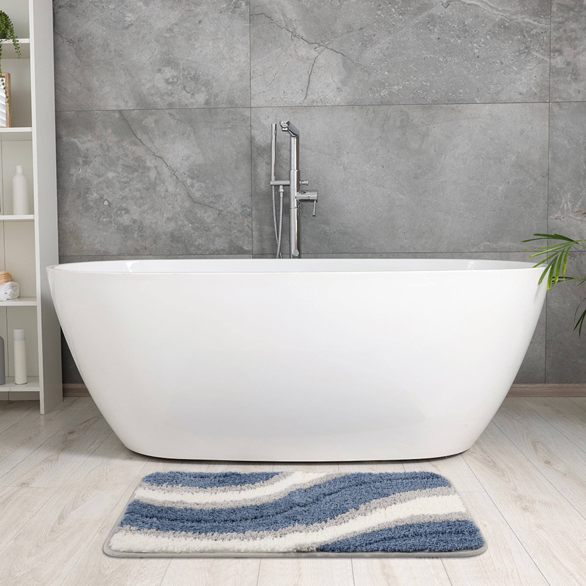 Unique Bargains Wavy Stripes Bathroom Rug Mat Absorbent Bath Rug Non-Slip Bath Mats Multicolor 16" x 24"