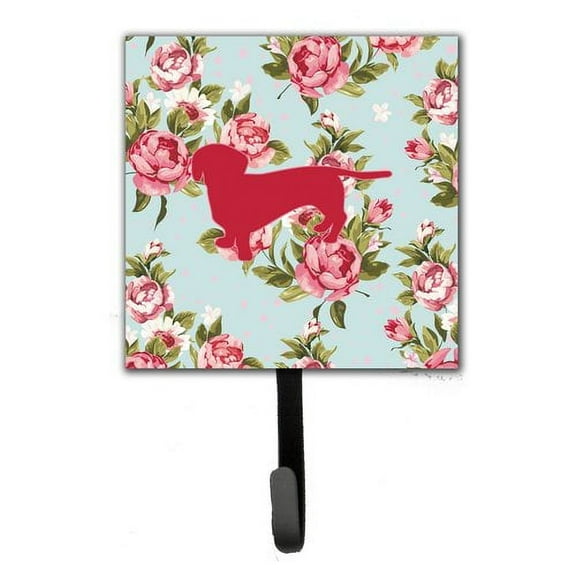 Caroline's Treasures BB1088-RS-BU-SH4 Dachshund Shabby Chic Blue Roses BB1088 Leash or Key Holder, Blue, Single Hook, multicolor