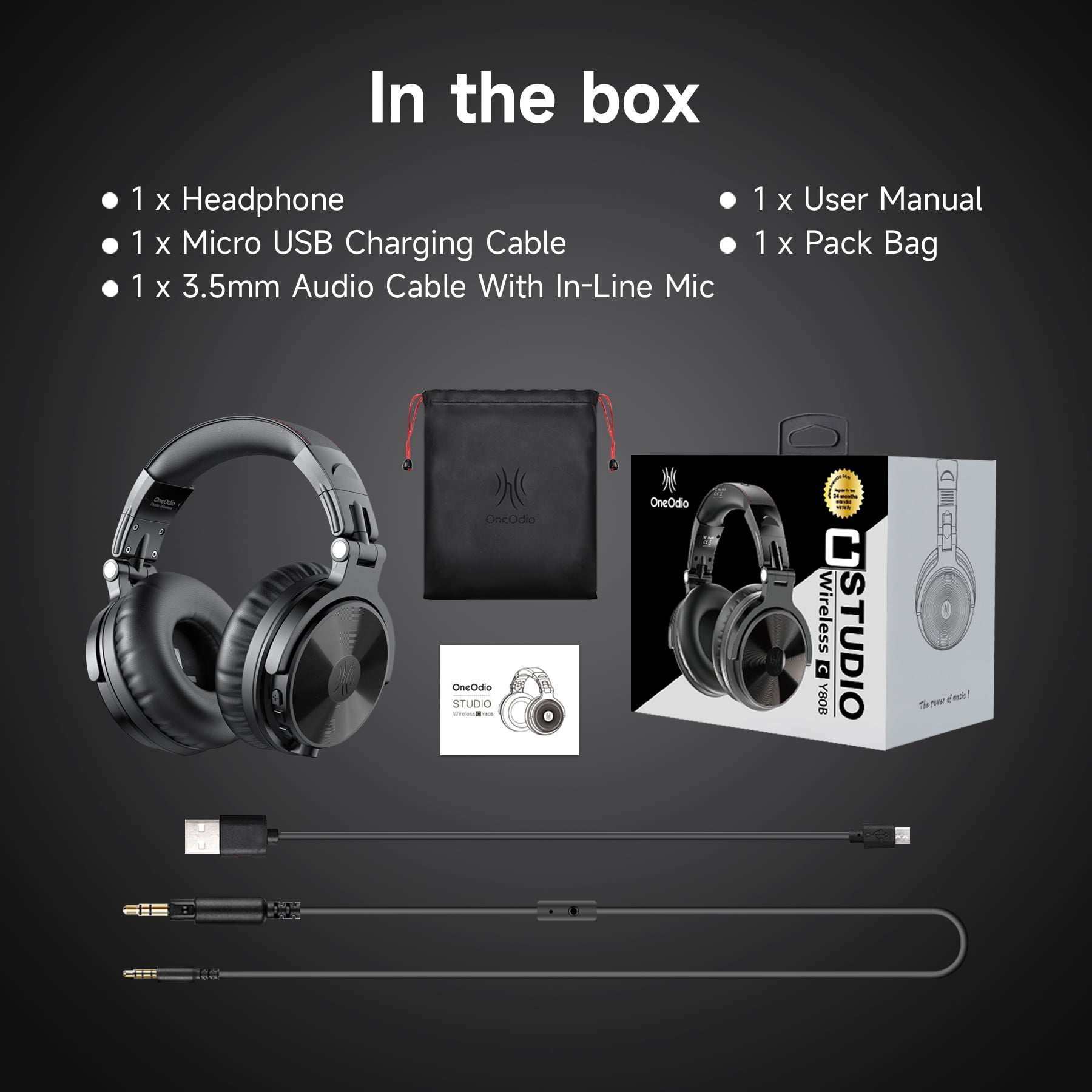 OneOdio Wireless & Wired Bluetooth Headphones with 50mm Neodymium Driver & Deep Bass for PC/Phone 110 Hrs. Playtime Black Pro-C