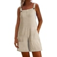 thumbnail image 3 of Jinhomg Linen Rompers for Women Adjustable Strap Summer Loose Bib Overalls Sleeveless Casual Shorts Jumpsuit with Pockets Beige M, 3 of 10