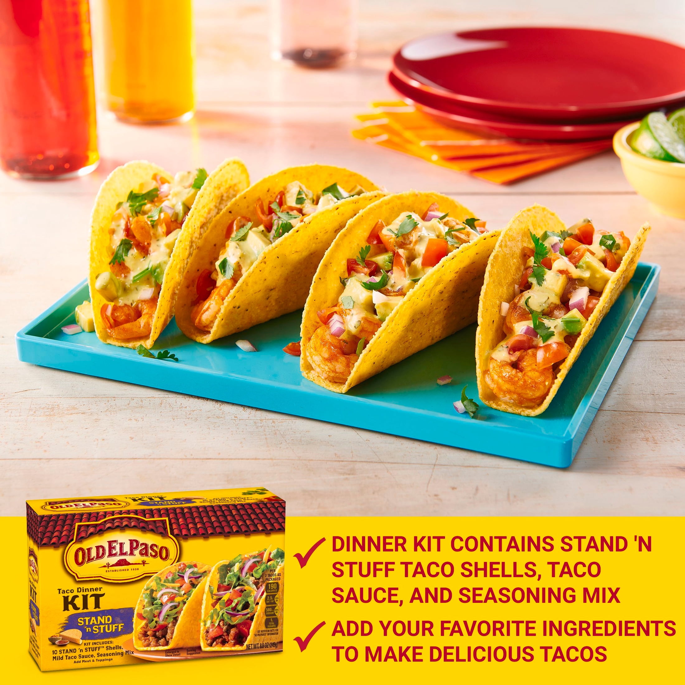 Old El Paso Stand 'N Stuff Taco Dinner Kit, Easy Meal Prep, 10 Count, 8.8 oz