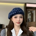 thumbnail image 4 of vnanda Plaid Newsboy Women Winter Beret Plaid Print Contrast Color Elastic Adjustable Soft Warm Decorative Dome Lady Painter Hat Women Hat, 4 of 8