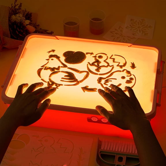 Qocolhg Light Table for Kids Manipulative | Sand Painting Light Box | Kids Light Table | Light Table Toys | Light Up Table for Kids | Sensory Light Table Accesories | 3 Modes,5-Level Dimming (Blue)