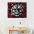 thumbnail image 3 of COMIO  Large Black and White Tiger Canvas Wall Art Animal Wildlife Cool Tiger in Burgundy Red Flowers Painting Prints Gallery Wrap Artwork for Living Room Bedroom Home Office (Red), 3 of 5