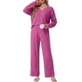 thumbnail image 5 of Cueply Lounge Sets for Women 2 Piece Outfits Fall Long Sleeve Knit Sweater Top Wide Leg Pants Loungewear Winter Matching Set, 5 of 8
