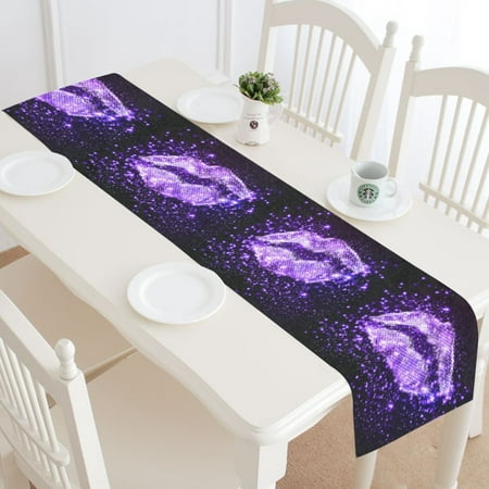 

MYPOP Bling Glitter Purple Lips Table Runner Home Decor 16x72 Inch Kiss Lips Floral Table Cloth Runner for Wedding Party Banquet Decoration