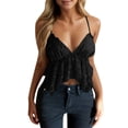 thumbnail image 1 of Camiseta sin espalda para mujer: top sexy de verano con cuello en V y sin tirantes, color liso, tejido elástico, lazo ajustable en la espalda, 1 of 1