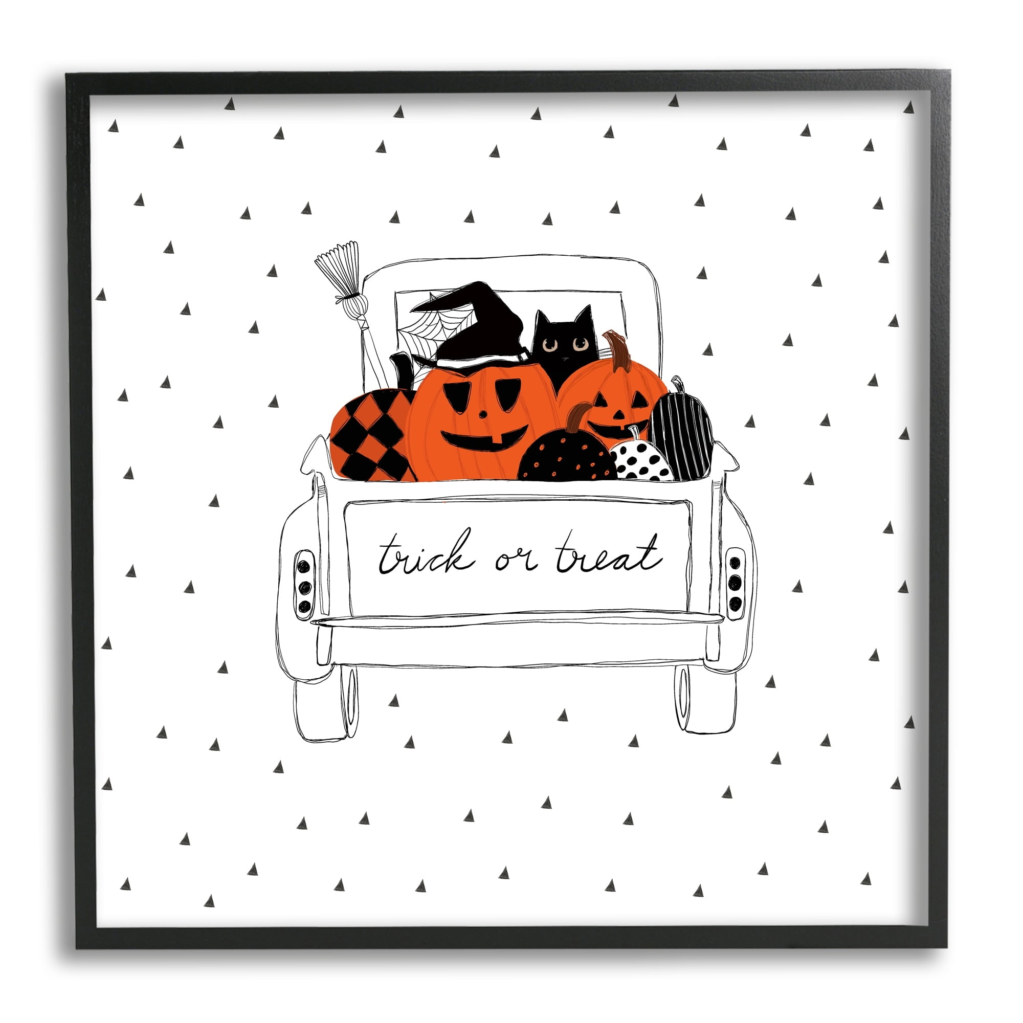 Trick Or Treat Truck Pumpkins Doodle Style Drawing Transportation Graphic Art Framed Art Print Wall Art
