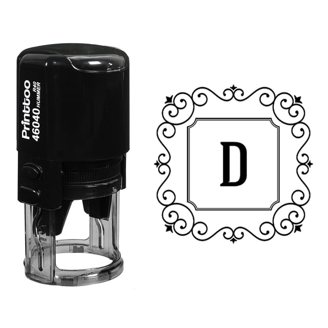 Printtoo Monogramme Initial R-40 Bordure Tourbillon Carrée en Caoutchouc pour Bureau