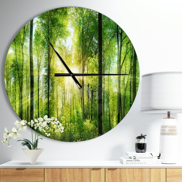 DesignArt Forest with Rays of Sun Panorama Large Wall Clock