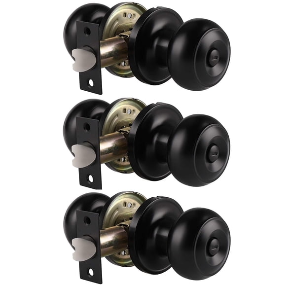 Probrico Interior Door Knob Black Matte Door Handles Keyless, Indoor Privacy Door Lock Flat Ball Knob for Bedroom/Bathroom, 3 Pack