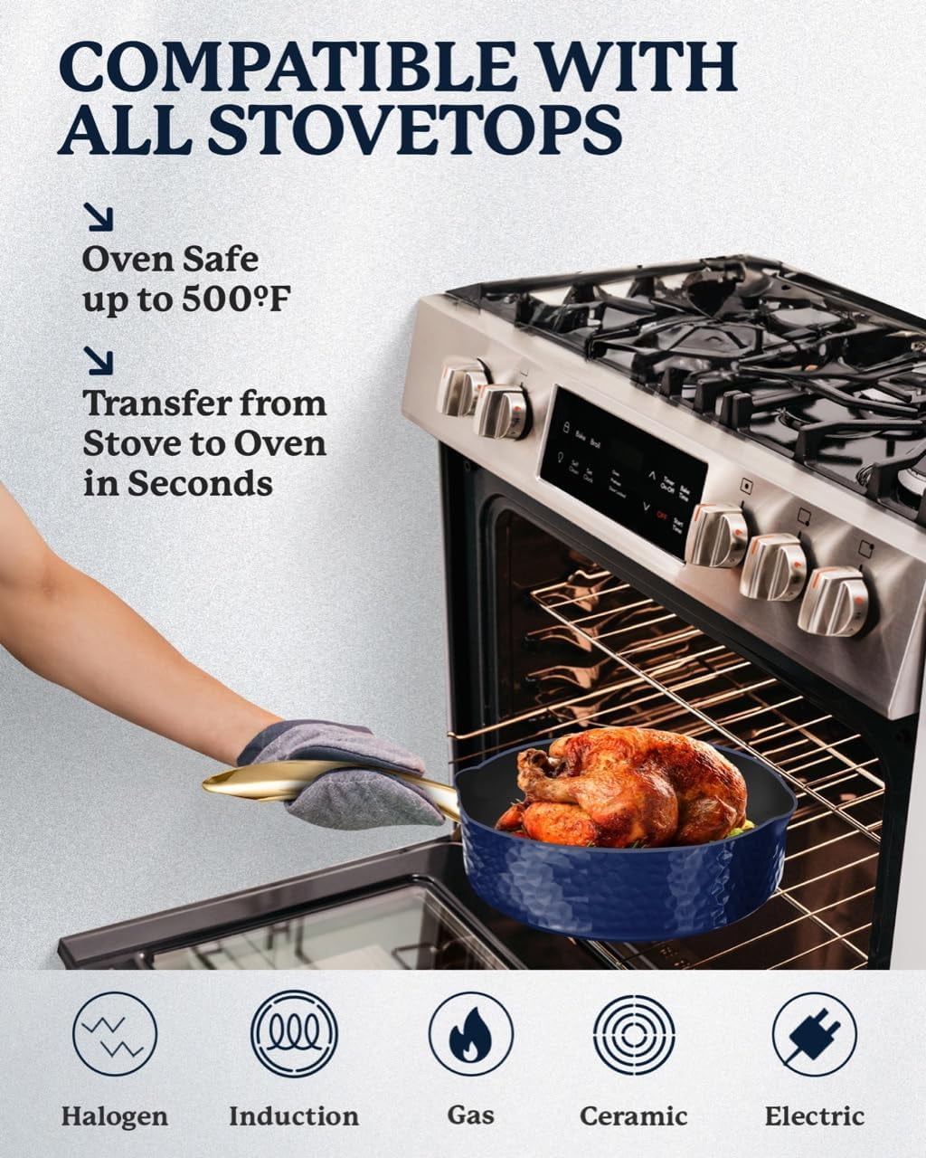 Granitestone Hammered 4 Qt Saute Pan with Lid - 12 Inch Non Stick Frying Pan with Strainer Holes, Cooking Pan, Nonstick Skillet, Induction Pan, Ceramic Pan, Dishwasher Safe, Navy