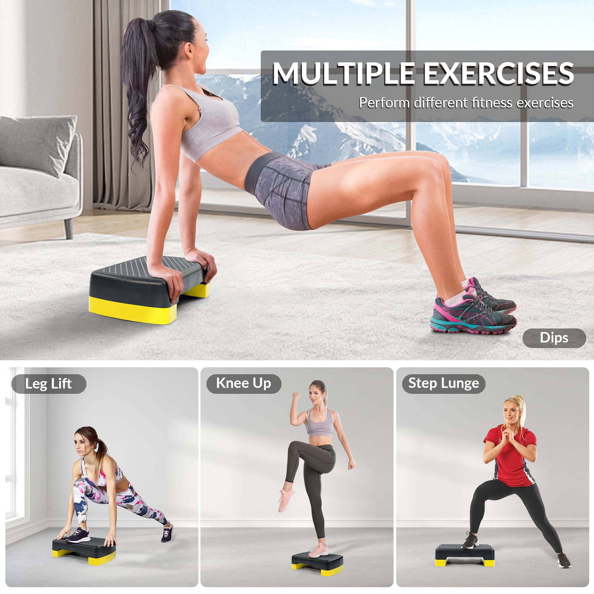 FlexWave Adjustable Workout Aerobic Stepper Step Platform Trainer, 18-Inch, Black/ Yellow