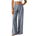 thumbnail image 3 of FchengtaiS Women's Pinstripe Striped Dressy Pants High Waist Wide Leg Business Work Pants Casual Loose Slacks Trousers with Pockets, 3 of 6