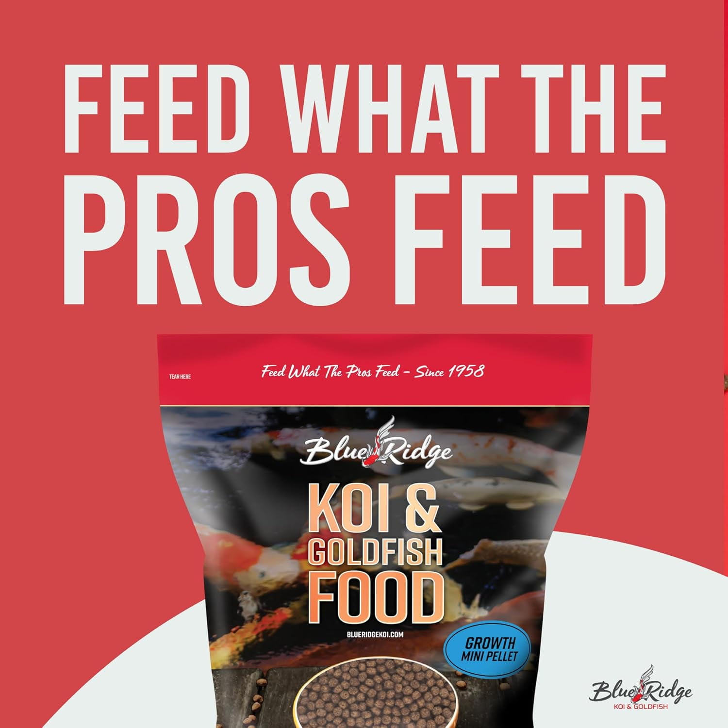 Blue Ridge Koi Fish Food 5lb - Koi Food Mini Growth Formula Goldfish Food, Premium Fish Food for Ponds, Ponds Fish Food, Koi Food Fall and Winter Fish Food, Floating Pond Pellets Fish Food