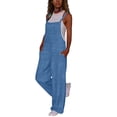 thumbnail image 7 of Sawvnm Jumpers for Women Casual Cold Shoulder Sleeveless Jumpsuit Solid Button Suspender Jumpsuits Wide Pocket Linen Ankle-length Leg Pant Jumpsuit, 7 of 7