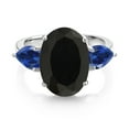 thumbnail image 2 of Gem Stone King 925 Sterling Silver Black Onyx and Blue Created Sapphire Ring for Women (7.00 Cttw, 14X10MM Oval and 7X5MM Pear Shape, Gemstone December Birthstone, Size 9), 2 of 3