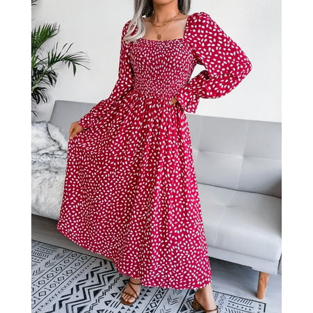 Dresses for Women 2022 Autumn and Winter Square Neck Long Sleeve Vacation Cotton Dress Pleated Long Dresses Women