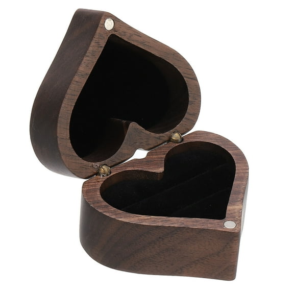 Wooden Ring Box, Heart Shaped Ring Box with 2 Slot, Black