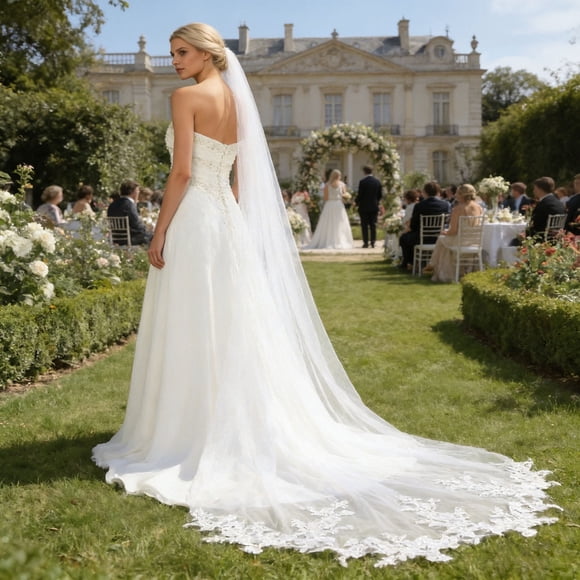 Élégant Bandeau Long en Dentelle Brodée pour Mariée - Accessoire Capillaire de Mariage Intemporel pour Photoshoot