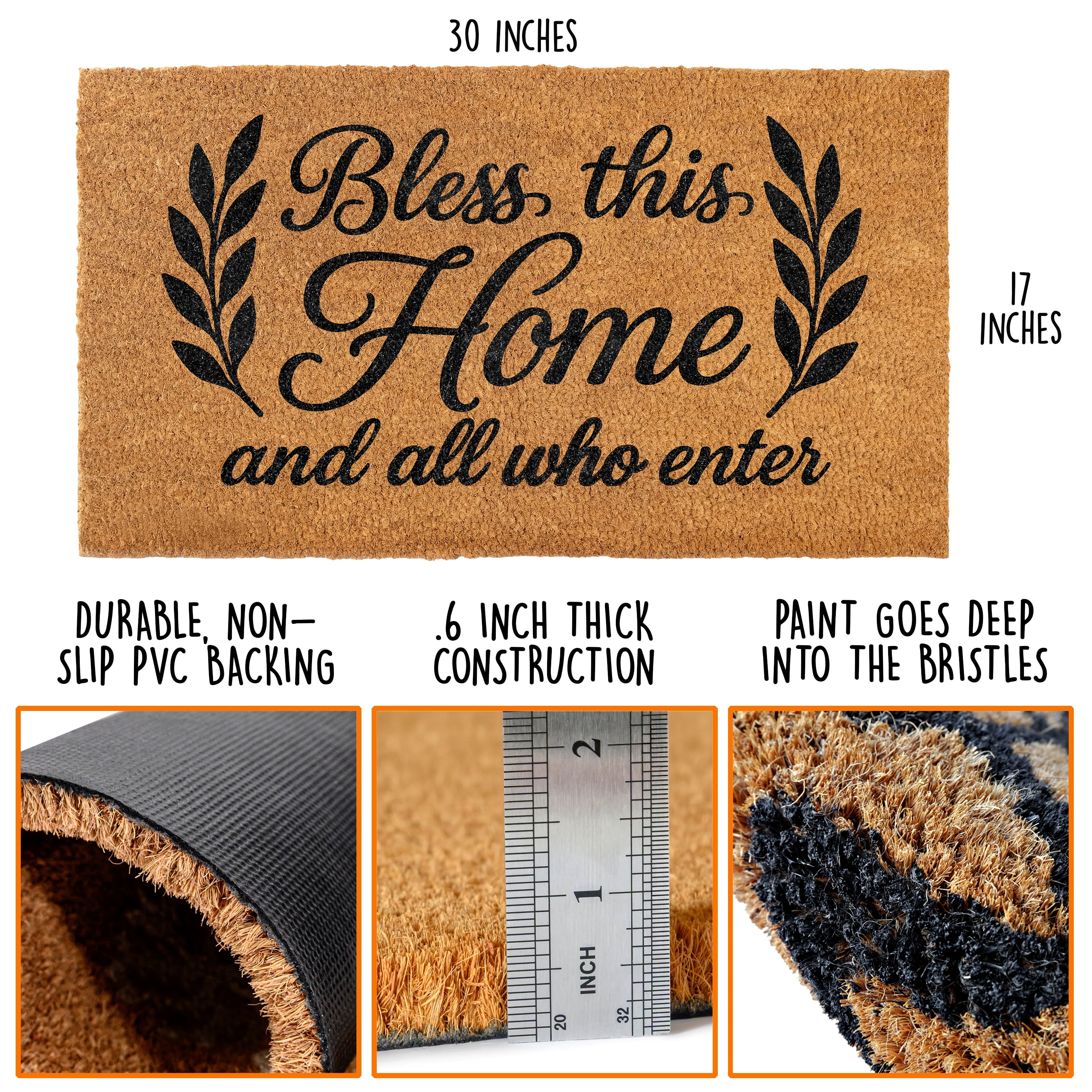 MAINEVENT Bless This Home Doormat 30x17 Inch, Religious Outdoor Welcome Mat for Outside