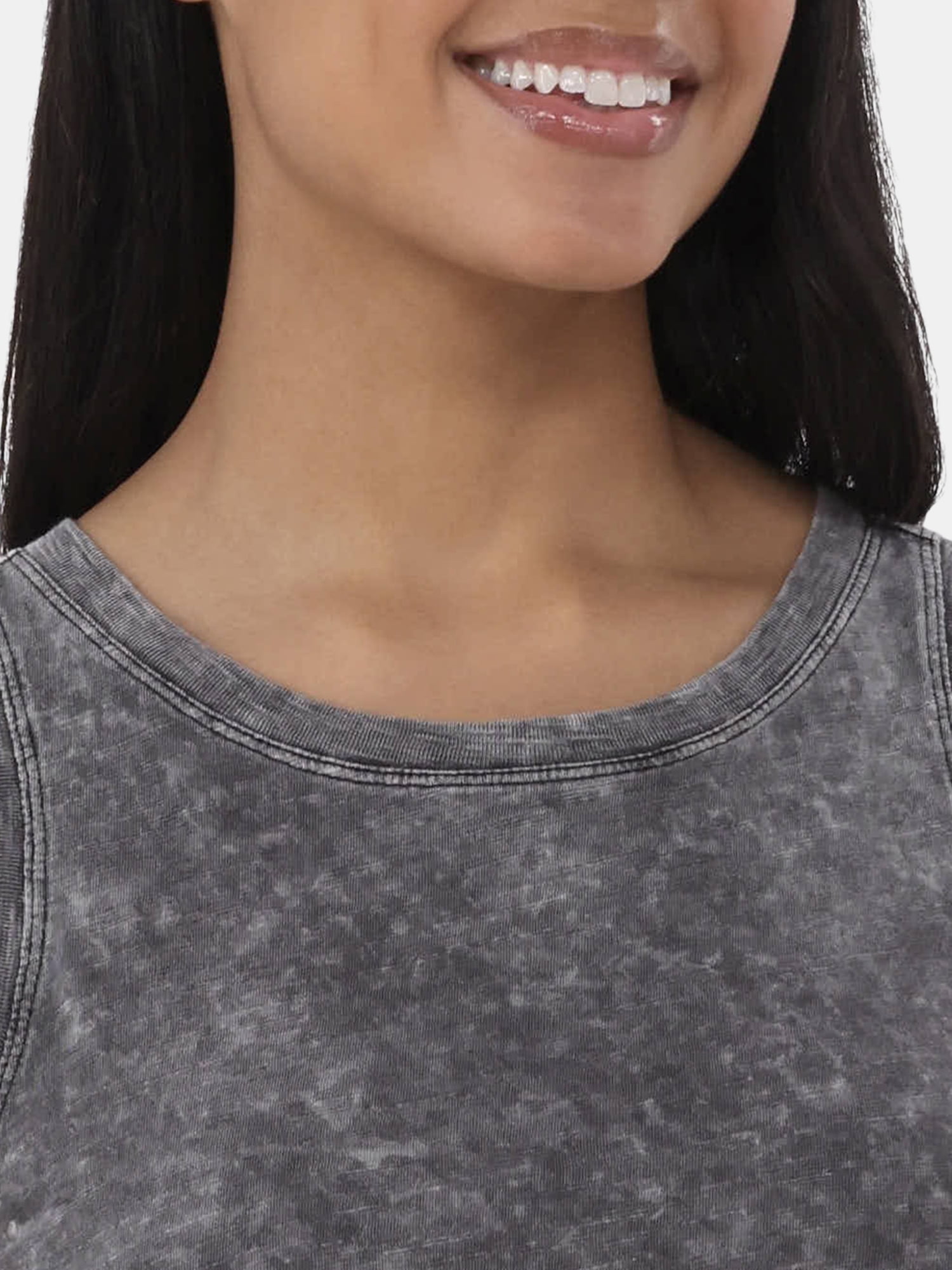Time and Tru Women's Mineral Washed Cotton Tank Top with High Neck, Sizes XS-XXXL