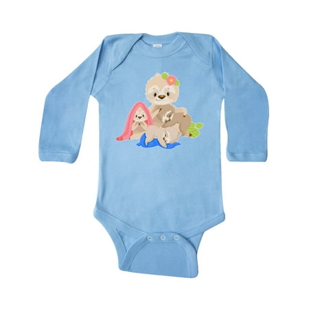 

Inktastic Sloth Mom with 3 Baby Sloths Gift Baby Boy or Baby Girl Long Sleeve Bodysuit