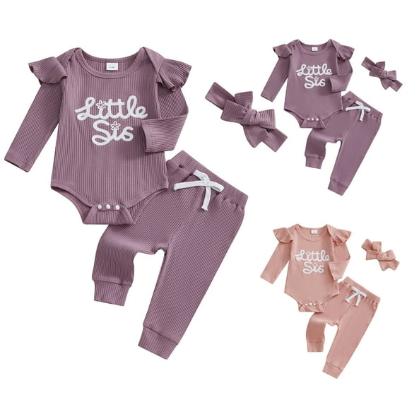 Pandaie Baby Girls Fall Winter Clothes Newborn Infant Outfit Long Sleeve Ruffle Romper Floral Pants Headband Sets Pink 6-12 Months
