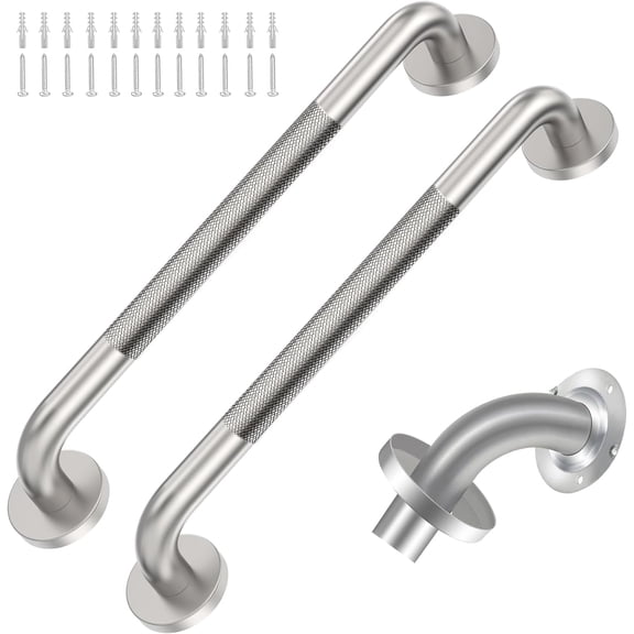 2 Pack Shower Grab Bar with Knurled Anti-Slip Grip 18 Inch ADA Compliant 500lbs Supporting with Concealed Screws 304 Stainless Steel Brushed Nickel Handicap Bars for Bathroom
