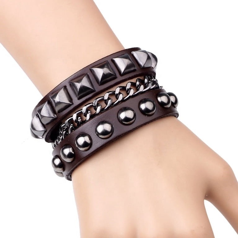 Men's Fashion Punk Rock and Roll Metal Chains Metal Button