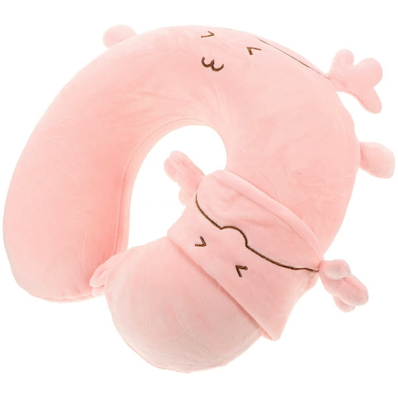 DRAFIDEEP Kids Travel Neck Pillow with Eye Patch for Protecting Pink Memory Sponge Ushaped 1 Set
