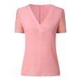 thumbnail image 4 of Ichuanyi Womens Tops, Large Size Women Lace Solid Splicing Short Sleeve Slim Blouse V-Neck Tops Shirt, 4 of 7