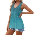 thumbnail image 5 of JTZGDY Tank Top for Women Cute Boho Floral Printed V Neck Summer Sleeveless Graphic T Shirt Tops Dressy Casual Loose Fit Cozy Tunic Blouses Blue S, 5 of 8