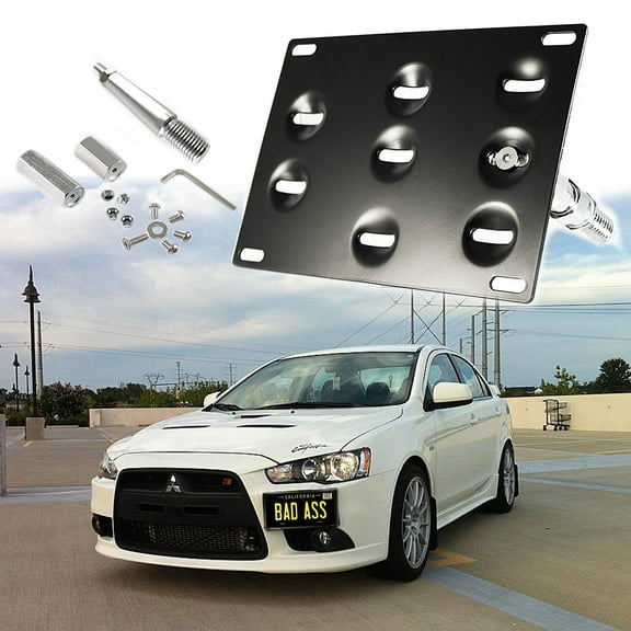 Xotic Tech 1 Set Front Tow Hook License Plate Bumper Mounting Bracket Fit Mitsubishi Lancer Evolution Evo X [black]
