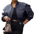 thumbnail image 5 of Womens Faux Leather Bomber Jackets Baseball Collar Zip Up Cropped Biker Coat with Pockets, 5 of 7