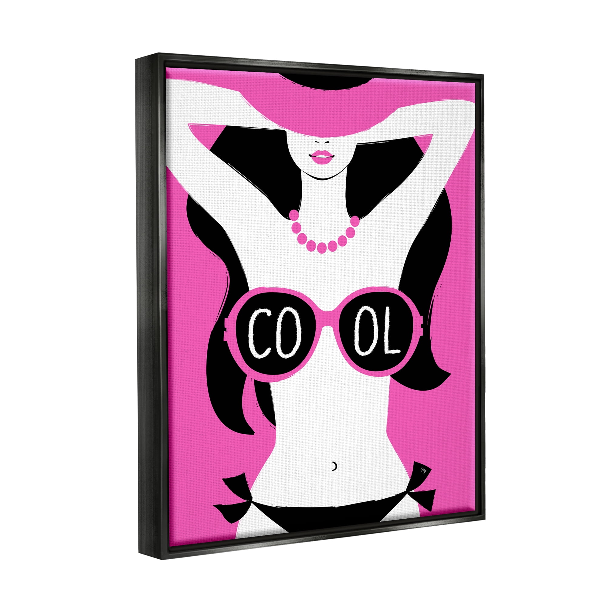 Stupell Industries Cool Sunglasses Woman Phrase Abstract Painting Black Floater Framed Canvas Art Print Wall Art, 25 x 31