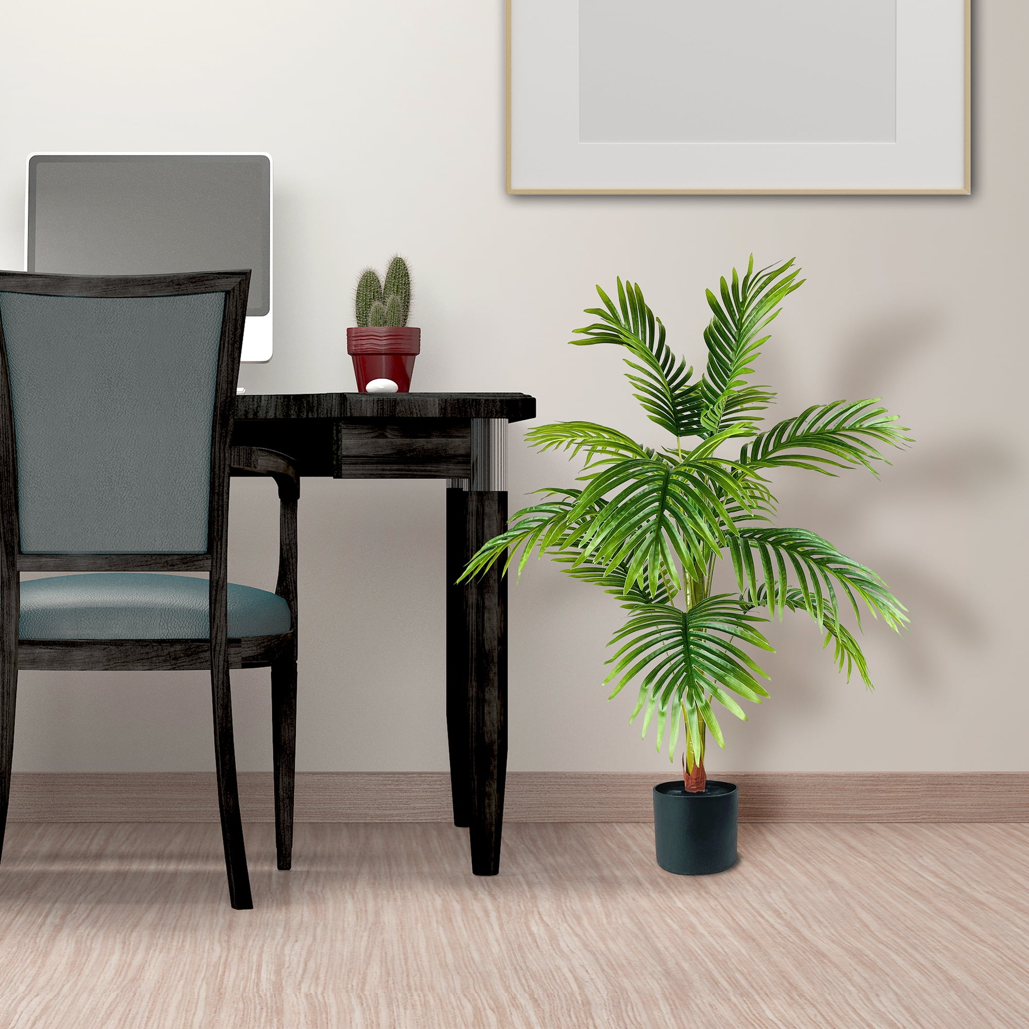 (2 pack) Mainstays Artificial Plant, Palm Plant, 3.33 ft, Black Plastic Pot