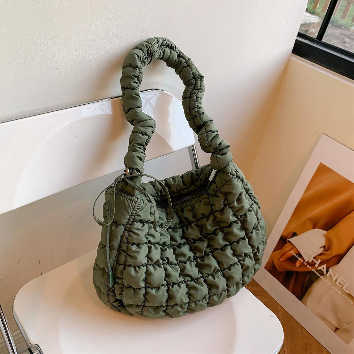 CoCoMangos Cotton Padded Shoulder Crossbody Bag for Women Large Hobos Quilted Handbag and Purses Lightweight Adjustable Shoulder Strap