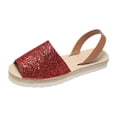 thumbnail image 4 of Rokment Bling Sequin Platform Sandals for Women with Back Strap Bridal Sparkly Leather Peep Toe Espadrilles Chunky Heels Slingback Dressy Summer Shoes Red Size 8.5, 4 of 5