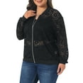 thumbnail image 4 of Agnes Orinda Women's Plus Size Jacke Floral Lace Sheer Long Sleeve Zip Up Lightweight Baseball Jackets 1X Black, 4 of 6