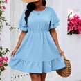thumbnail image 4 of Karymi Plus SizePolka Dot Ruffle Sleeve Dress, Round Neck Elastic Waist Tiered Flounce Hem Casual A-Line Summer Dress Dresses for Women, 4 of 6